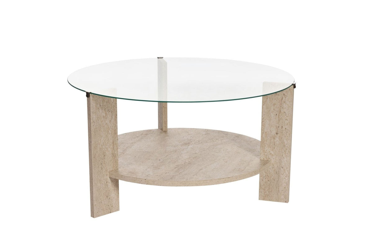 Ronde salontafel travertine melamine transparant glas Ø75 cm - Cairo