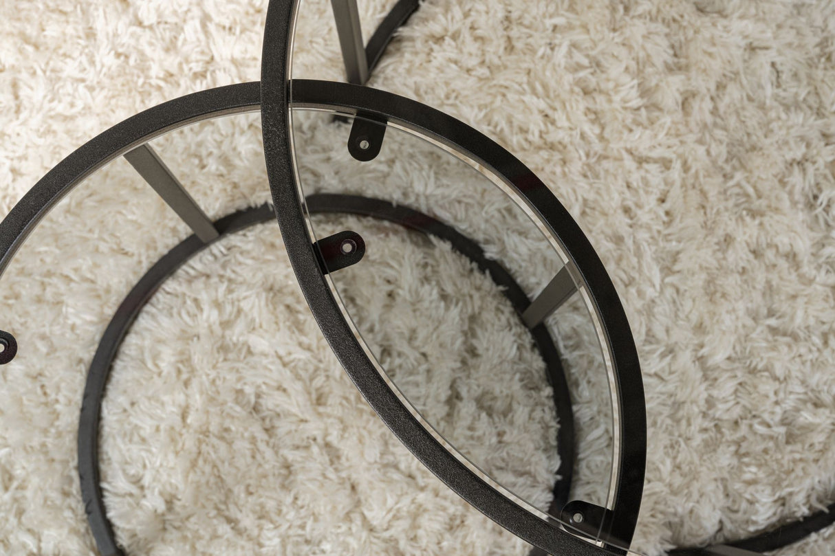 Salontafelset van 2 Rond Glas - Zwart Frame - 60, 42 cm