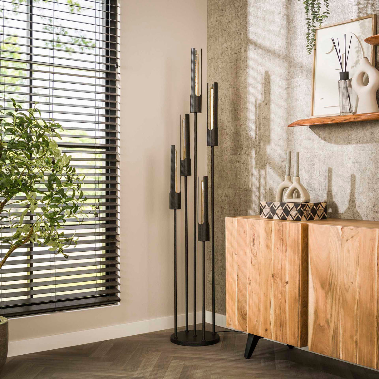 Vloerlamp Judy 5-lichts getrapt zwart