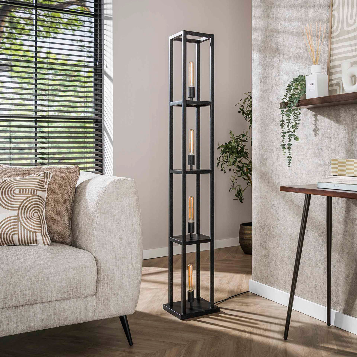 Industriële vloerlamp Ardon 4-lichts Zwart metaal