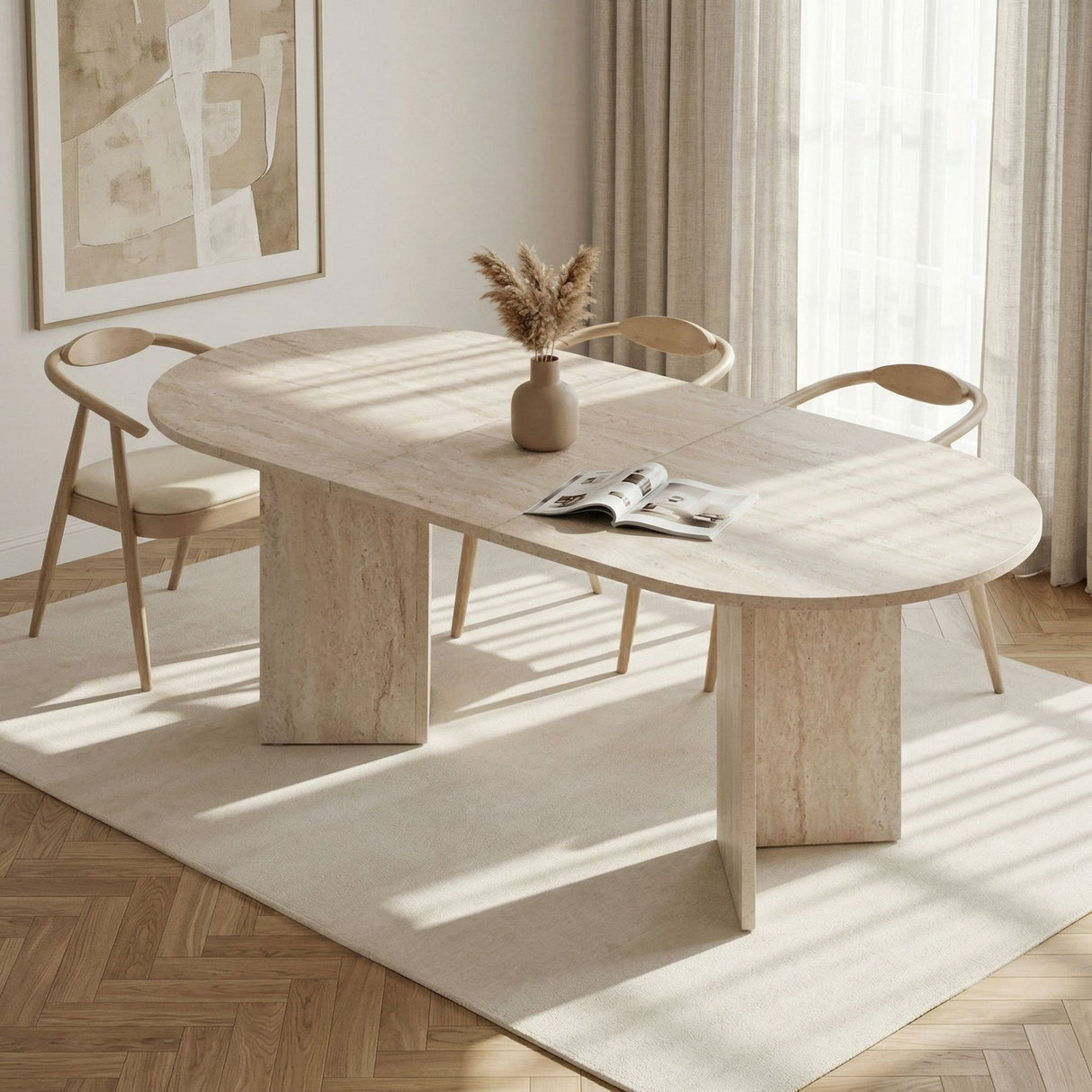 Sorell uitschuifbare eettafel travertin 160 cm Gemelamineerd houtcomposiet