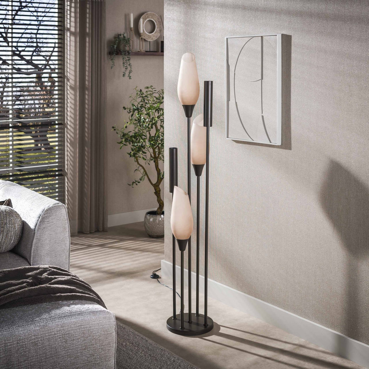Vloerlamp Cocoon 5-lichts bruin frosted