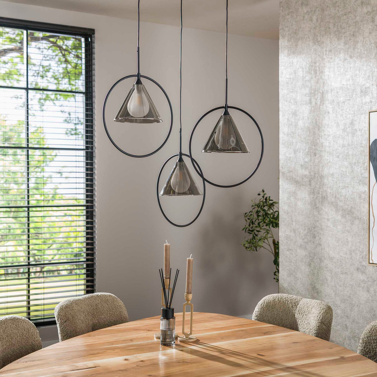 Hanglamp Niaz 3-lichts tapse kap getrapt smoke grey glas