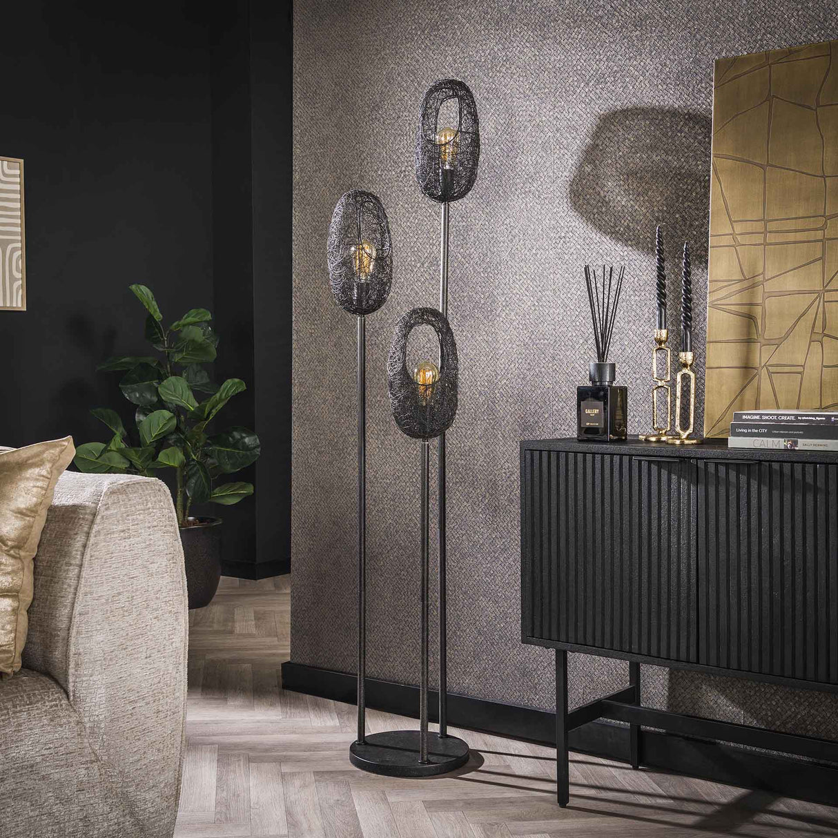 Vloerlamp Debra 3-lichts metaal zwart