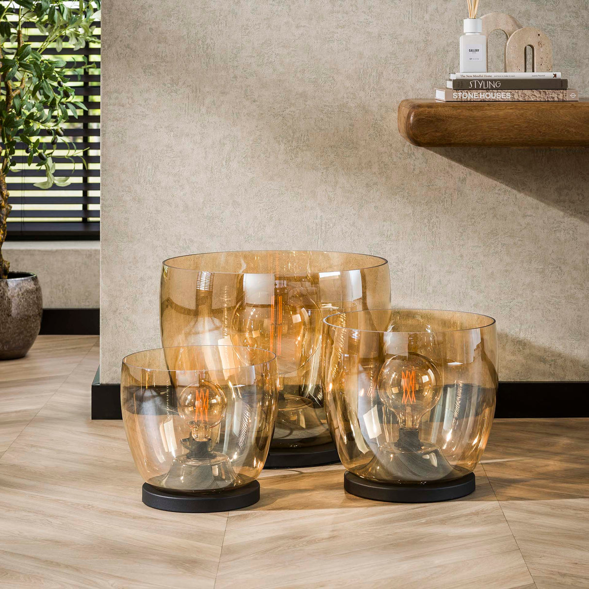 Vloerlamp Dain UP XXL Amberkleurig glas