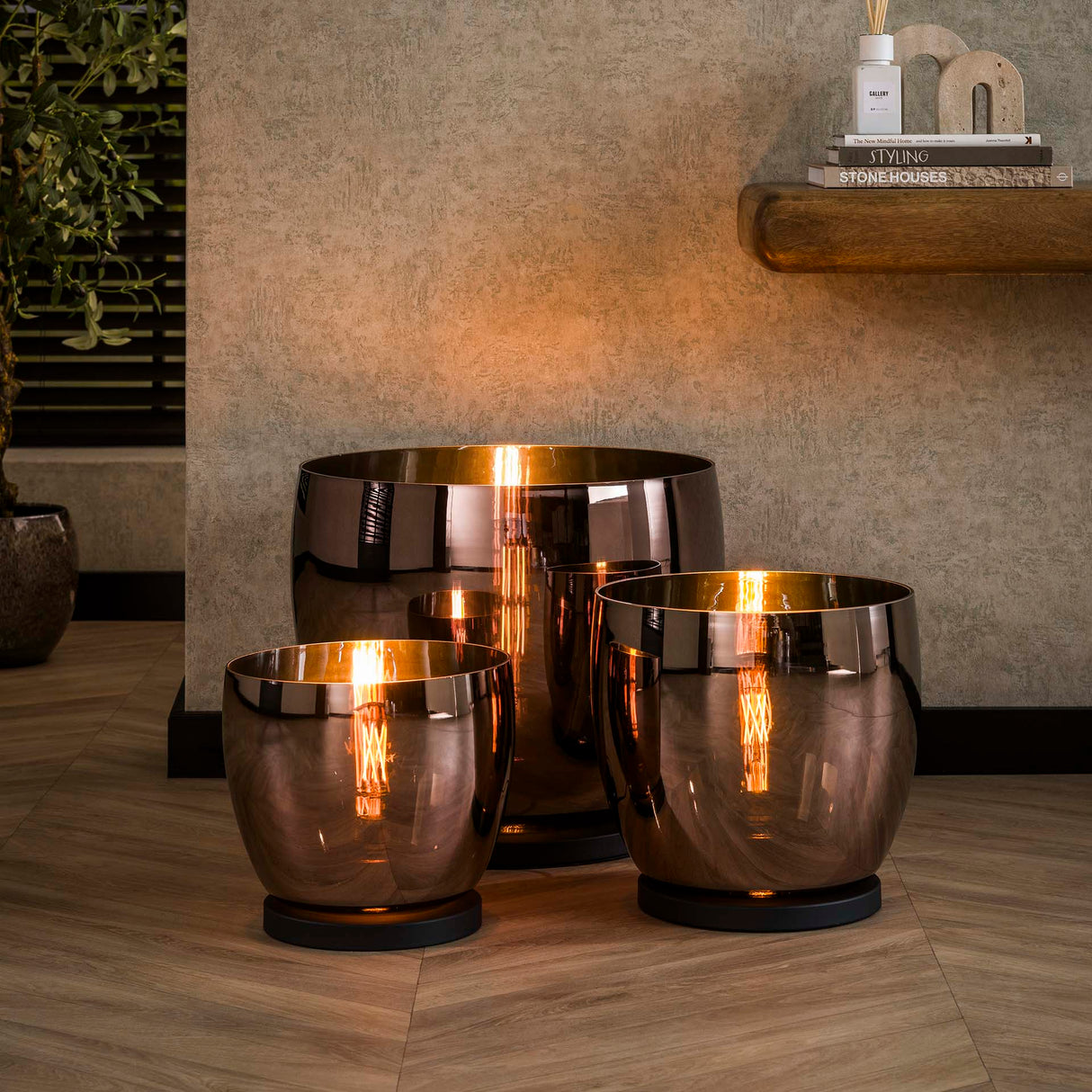 Vloerlamp Dain UP XXL Koperkleurig glas