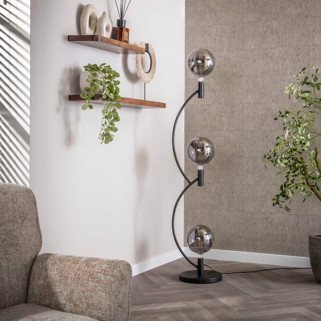 Niro vloerlamp 3-lichts Zwart