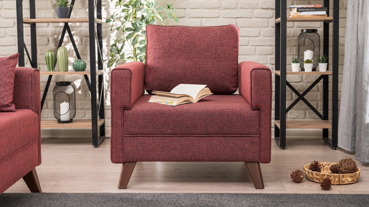 Landelijke fauteuil Bordeauxrood melange geweven stof Bella