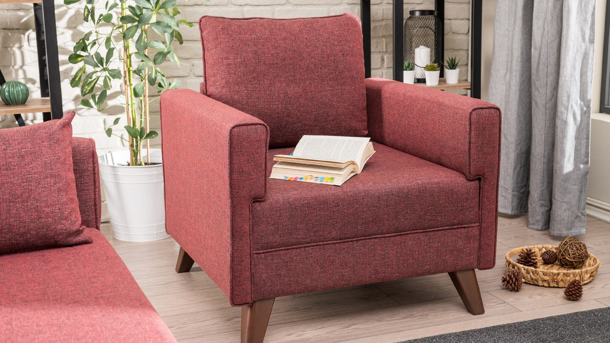 Landelijke fauteuil Bordeauxrood melange geweven stof Bella