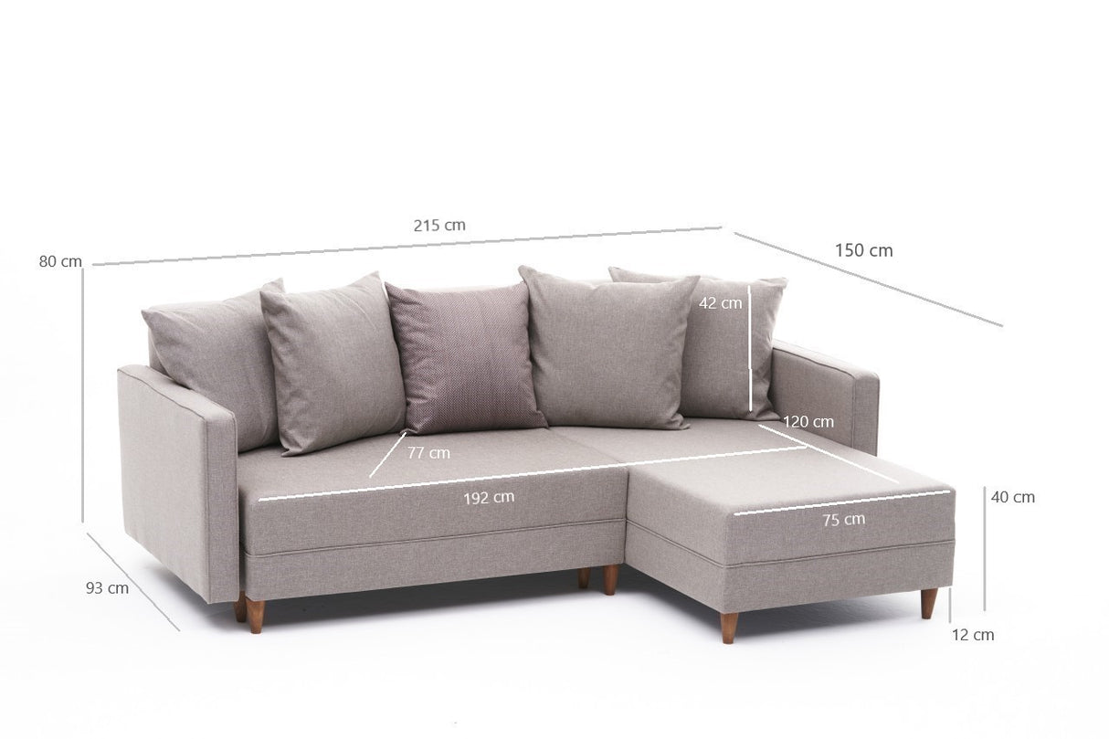 Slaapbank champagne stof - hoekbank - compact 215 x 150 cm - Rechts - Aydam
