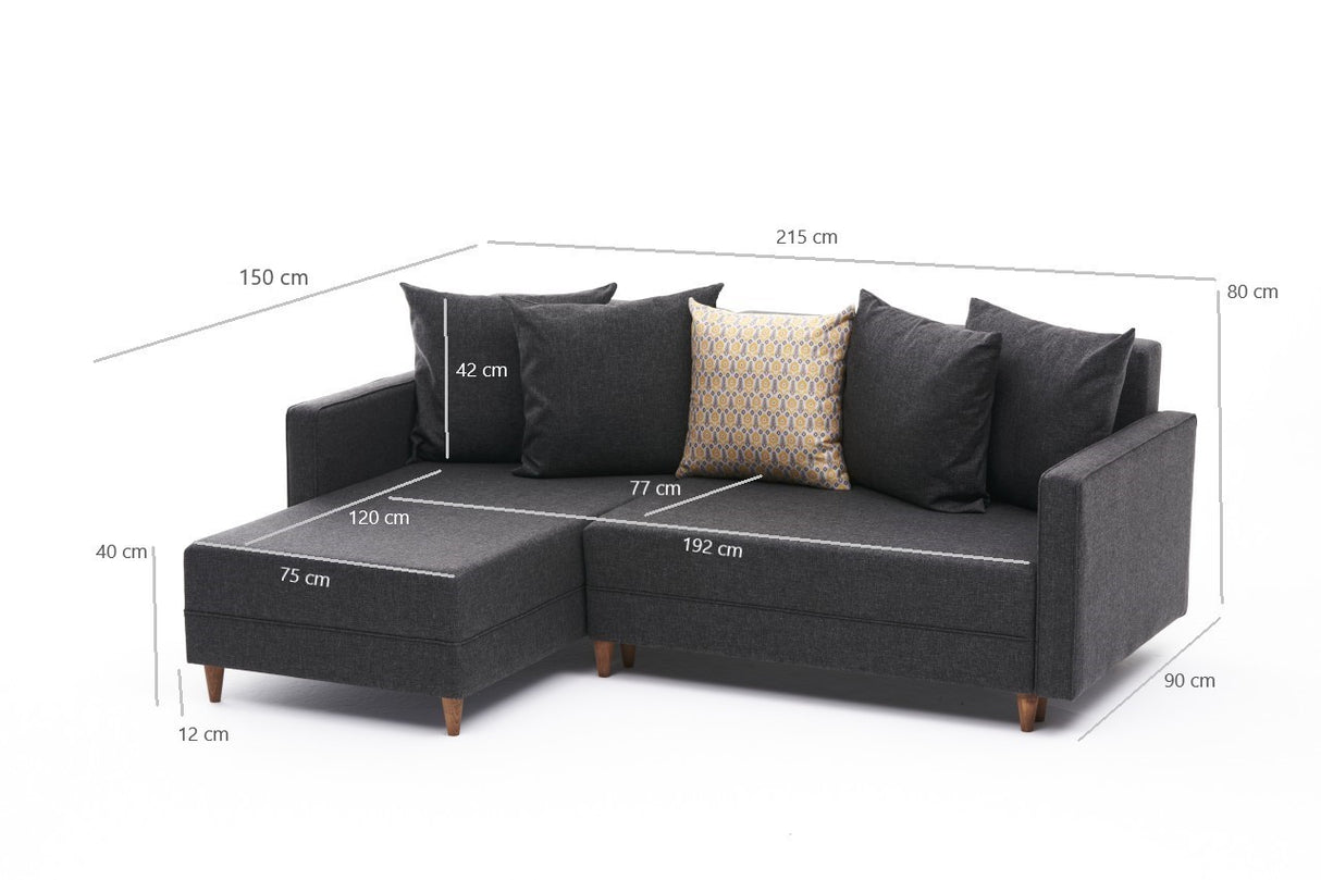 Slaapbank antraciet stof - hoekbank - compact 215 x 150 cm - Links - Aydam