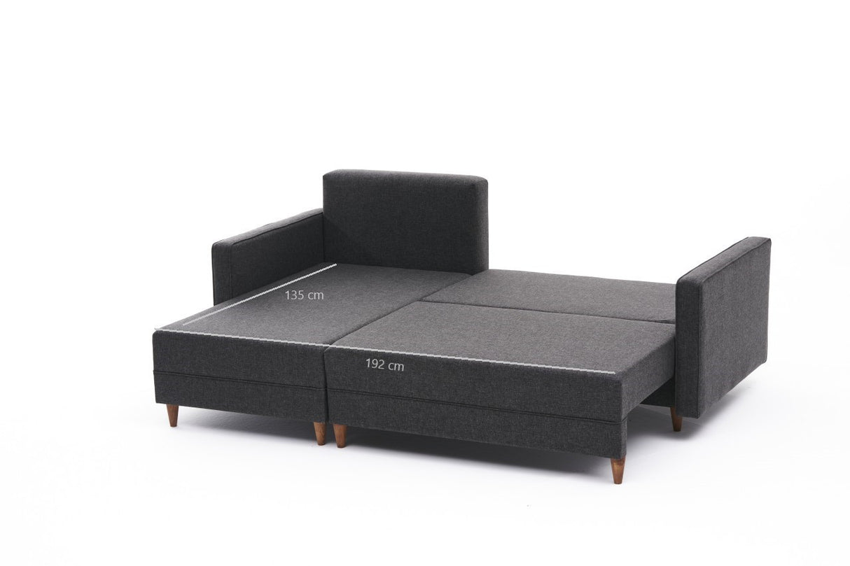 Slaapbank antraciet stof - hoekbank - compact 215 x 150 cm - Links - Aydam