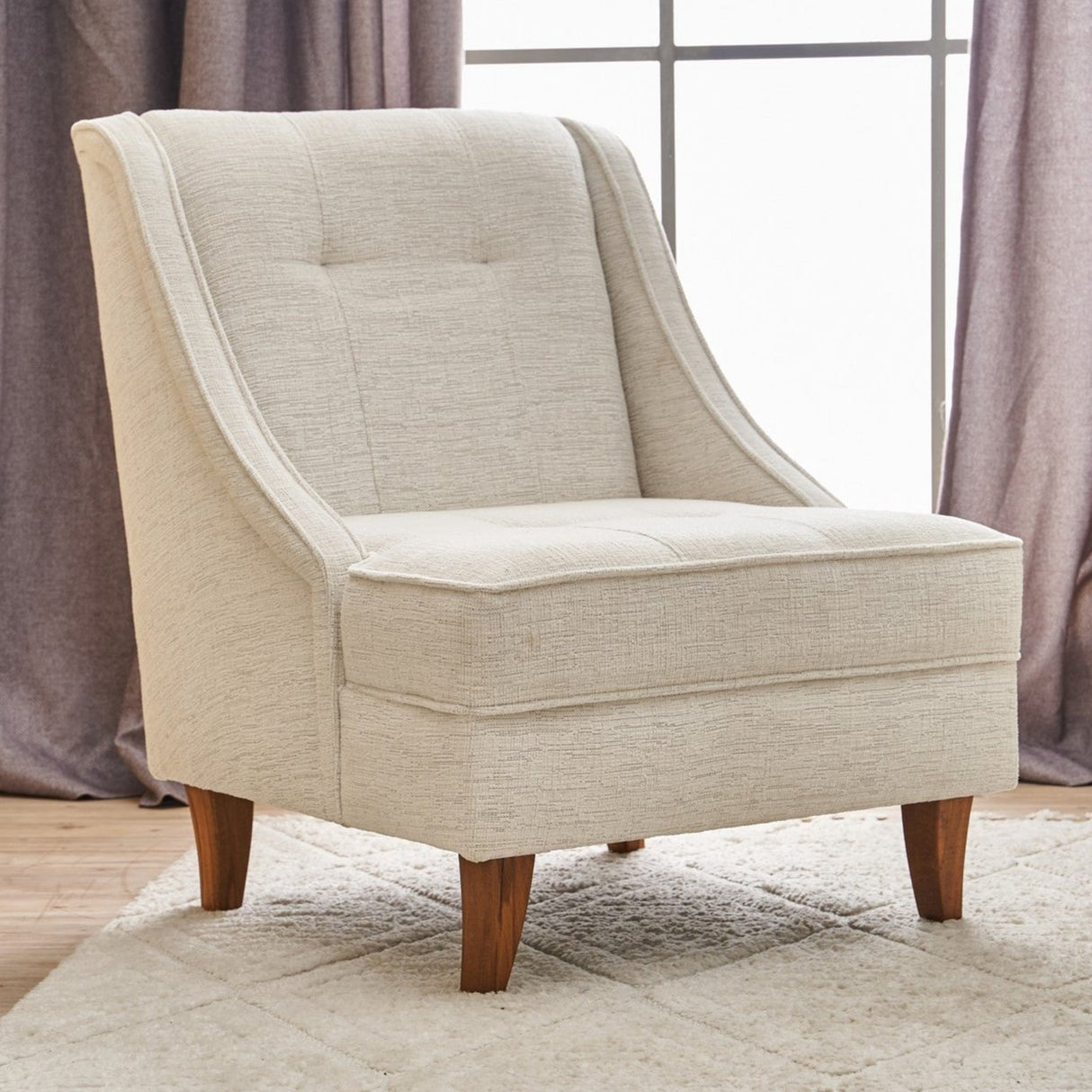 Fauteuil beige chenille stof landelijk klassiek Ella
