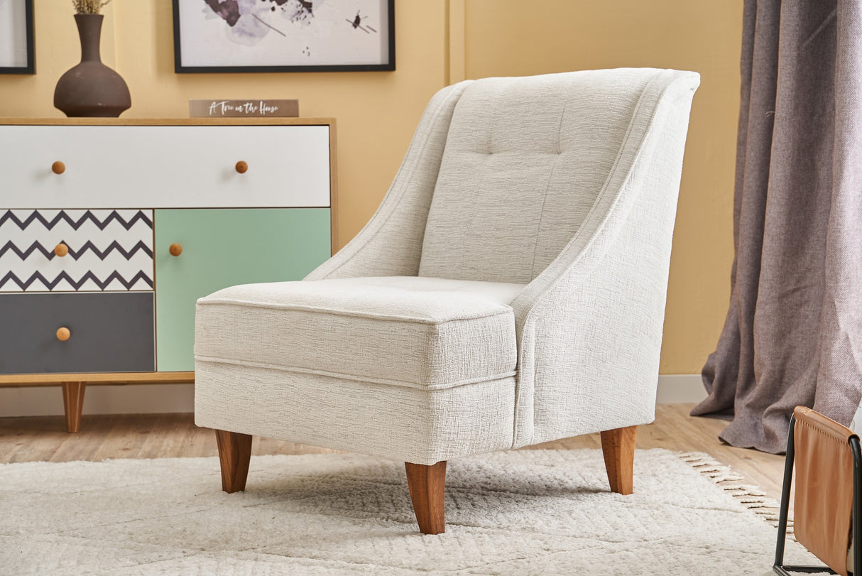 Fauteuil beige chenille stof landelijk klassiek Ella