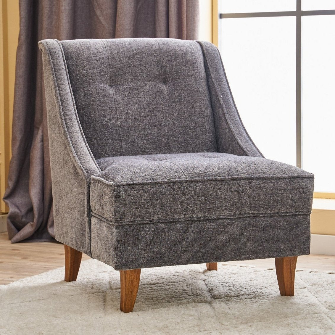 Fauteuil grijs chenille stof landelijk klassiek Ella