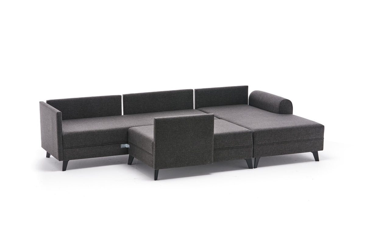 Slaapbank Antraciet stof - U-bank - XXL 300x202x152cm - Belen