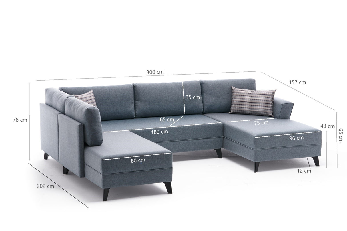 Slaapbank Antraciet stof - U-bank - XXL 300x202x152cm - Belen