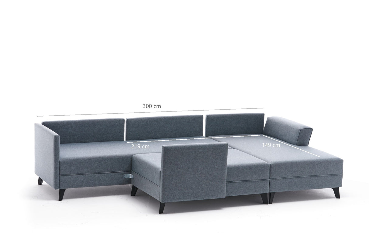 Slaapbank Antraciet stof - U-bank - XXL 300x202x152cm - Belen