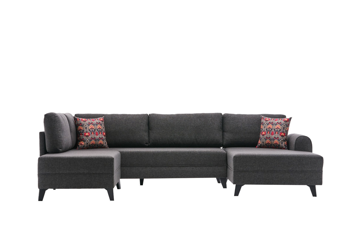 Slaapbank Antraciet stof - U-bank - XXL 300x202x152cm - Belen