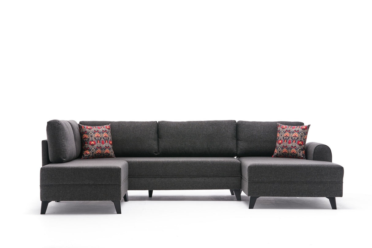 Slaapbank Antraciet stof - U-bank - XXL 300x202x152cm - Belen