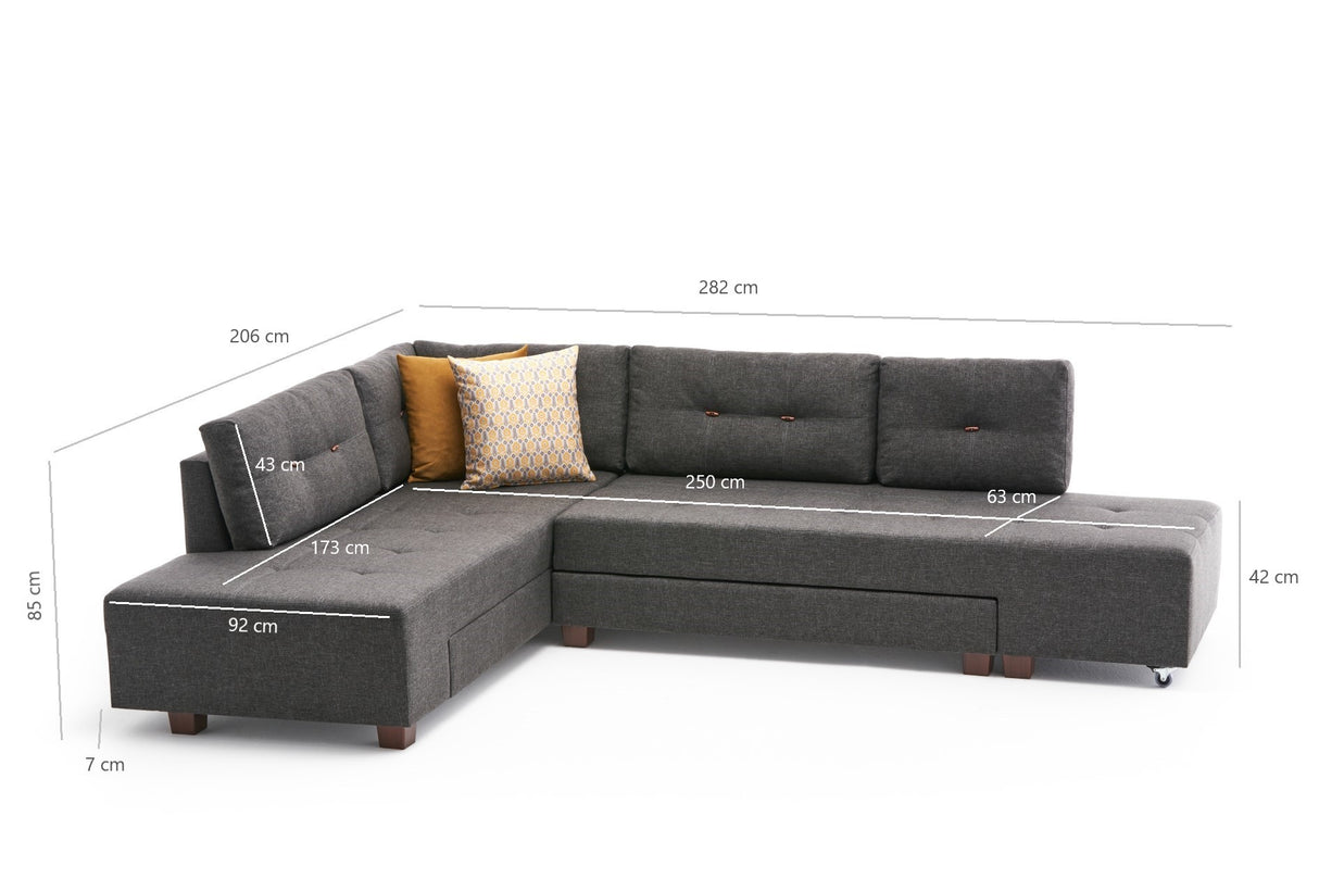 Slaapbank antraciet stof - XL 280x206 cm - met wielen - Links - Manama