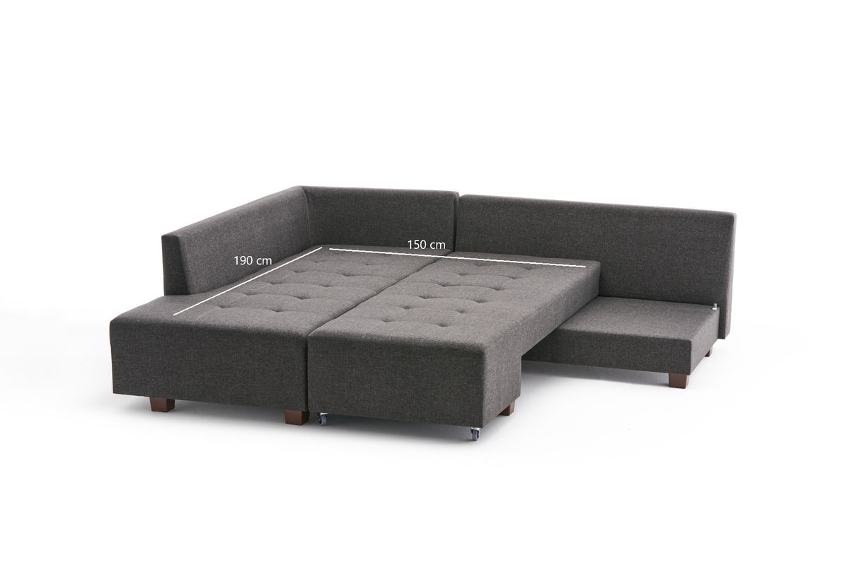 Slaapbank antraciet stof - XL 280x206 cm - met wielen - Links - Manama