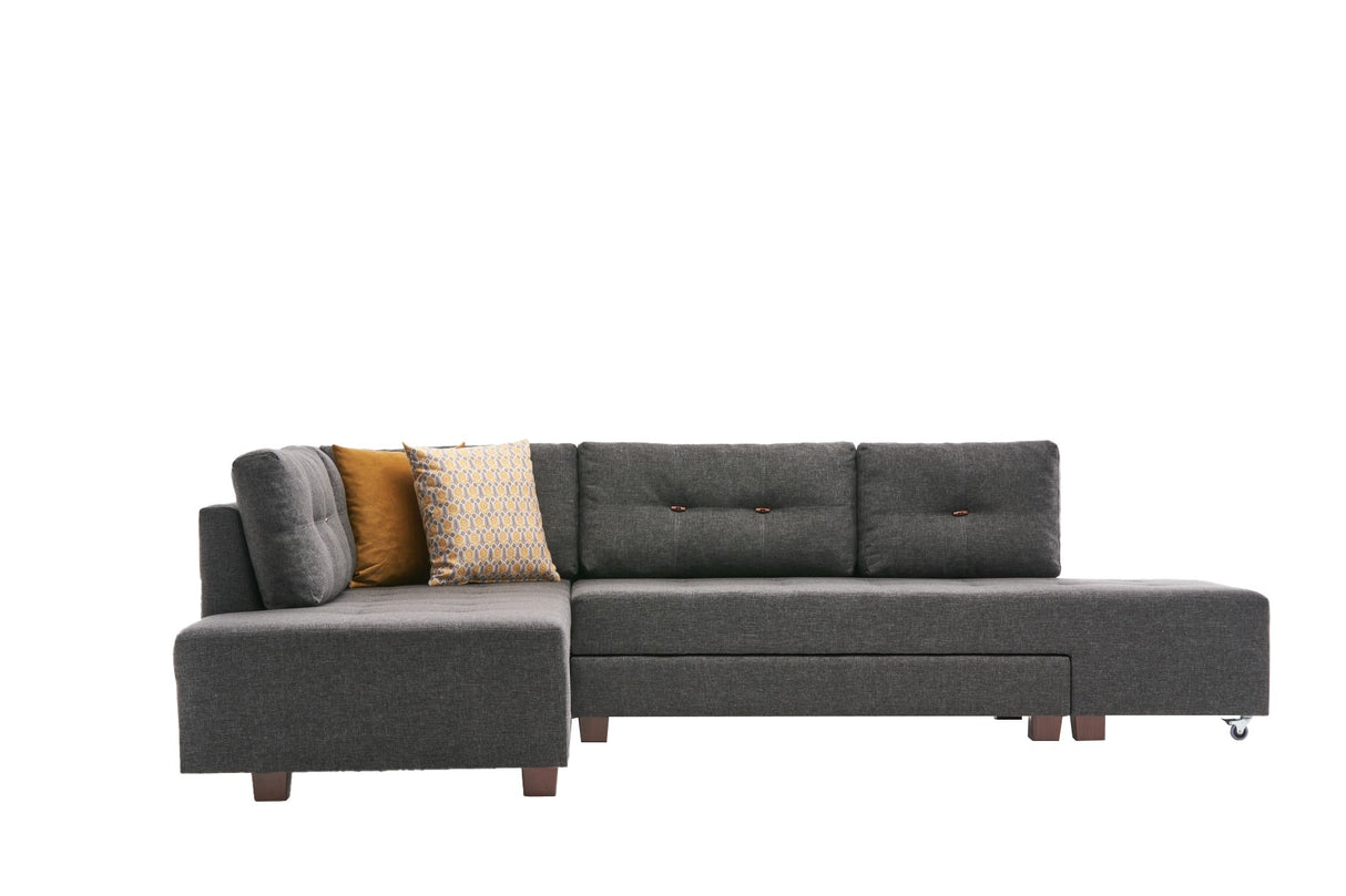 Slaapbank antraciet stof - XL 280x206 cm - met wielen - Links - Manama