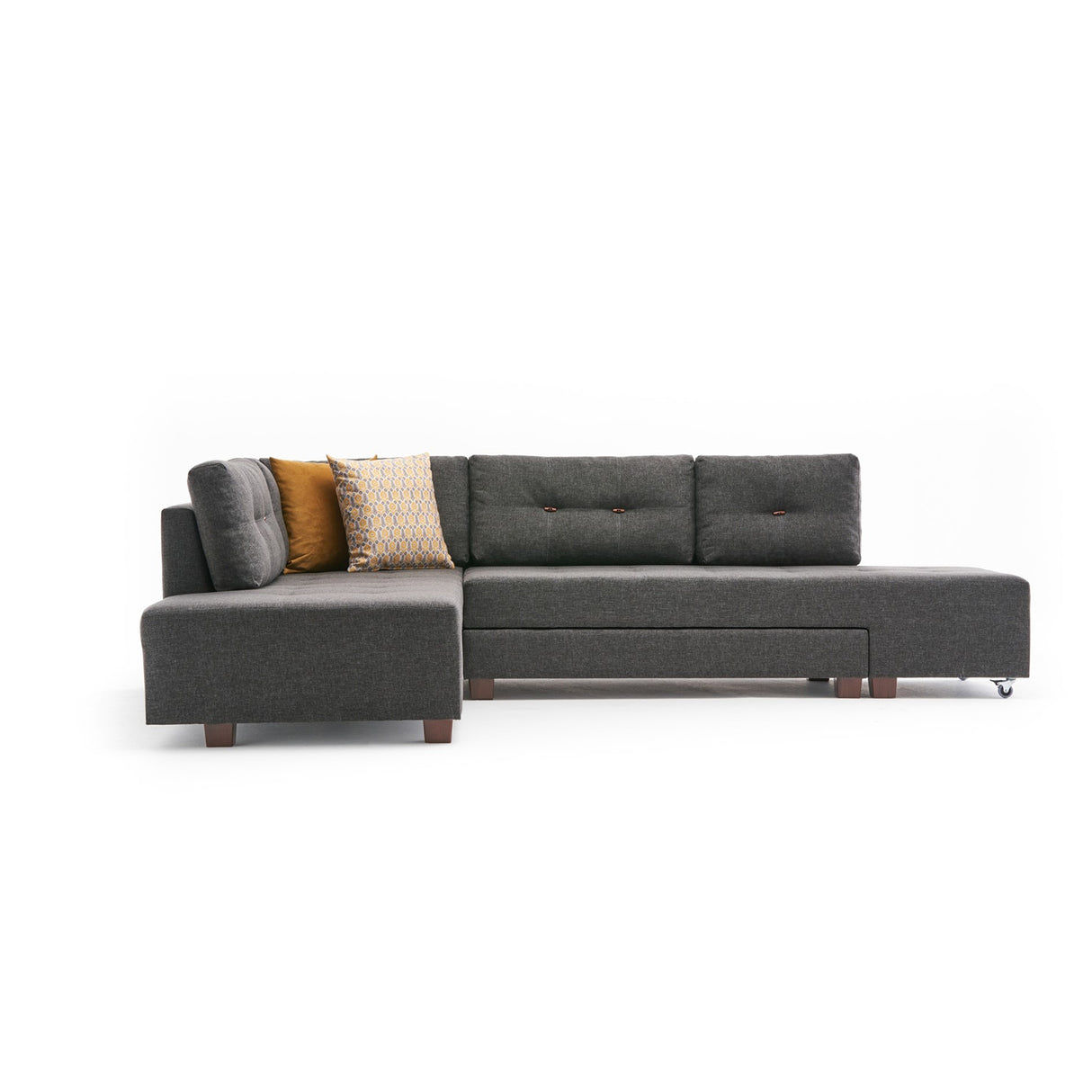 Slaapbank antraciet stof - XL 280x206 cm - met wielen - Links - Manama