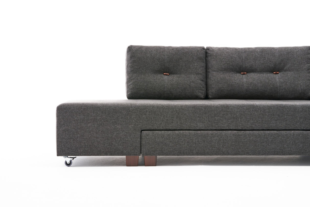 Slaapbank antraciet stof - XL 280x206 cm - met wielen - Links - Manama