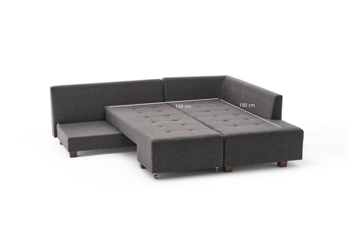 Slaapbank antraciet stof - XL 280x206 cm - met wielen - Rechts - Manama