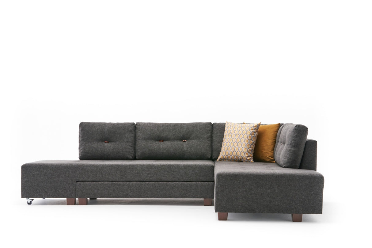 Slaapbank antraciet stof - XL 280x206 cm - met wielen - Rechts - Manama