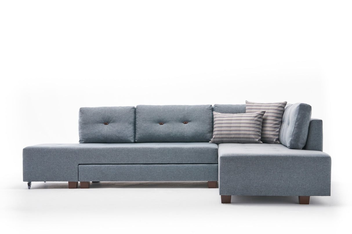 Slaapbank lichtblauw stof - XL 280x206 cm - met wielen - Rechts - Manama