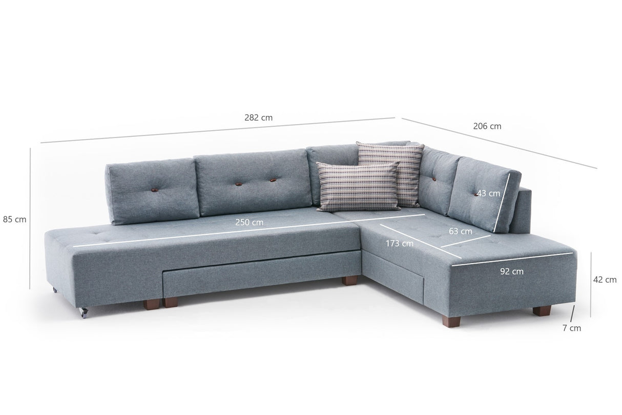 Slaapbank lichtblauw stof - XL 280x206 cm - met wielen - Rechts - Manama