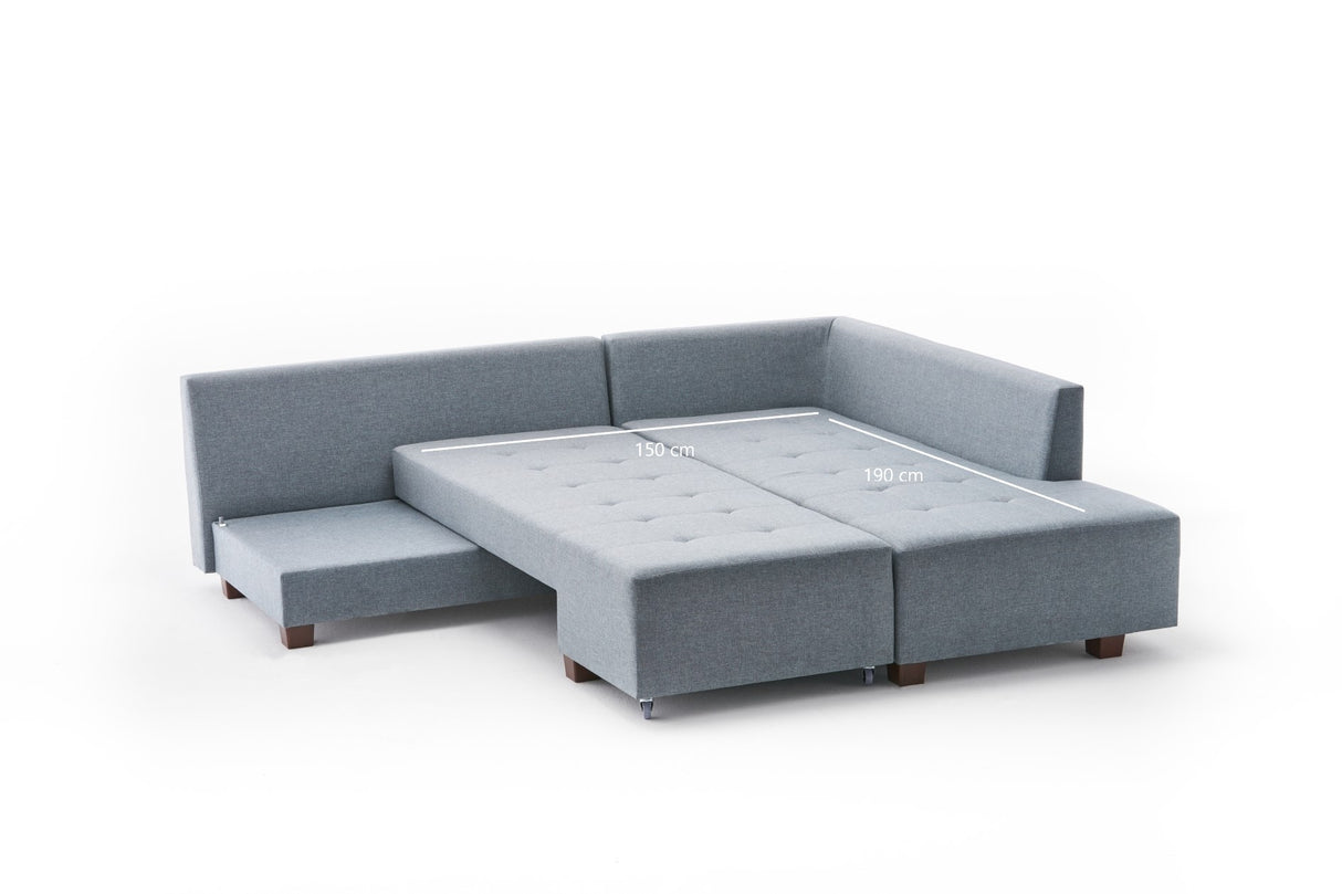Slaapbank lichtblauw stof - XL 280x206 cm - met wielen - Rechts - Manama