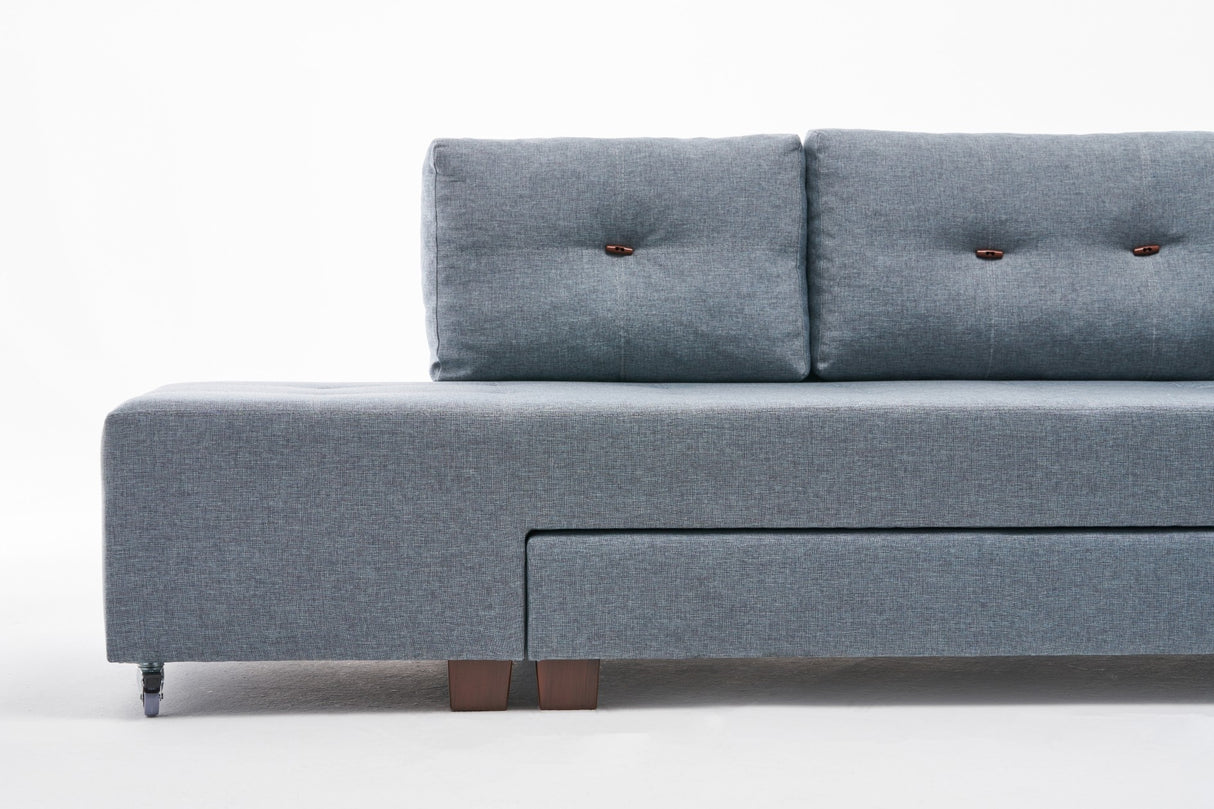 Slaapbank lichtblauw stof - XL 280x206 cm - met wielen - Rechts - Manama