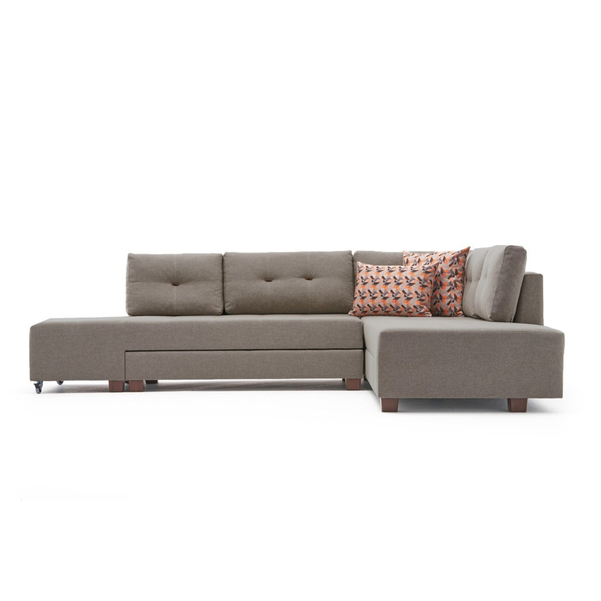 Banken - Slaapbank taupe stof - XL 280x206 cm - met wielen - Rechts - Manama - Dimehouse