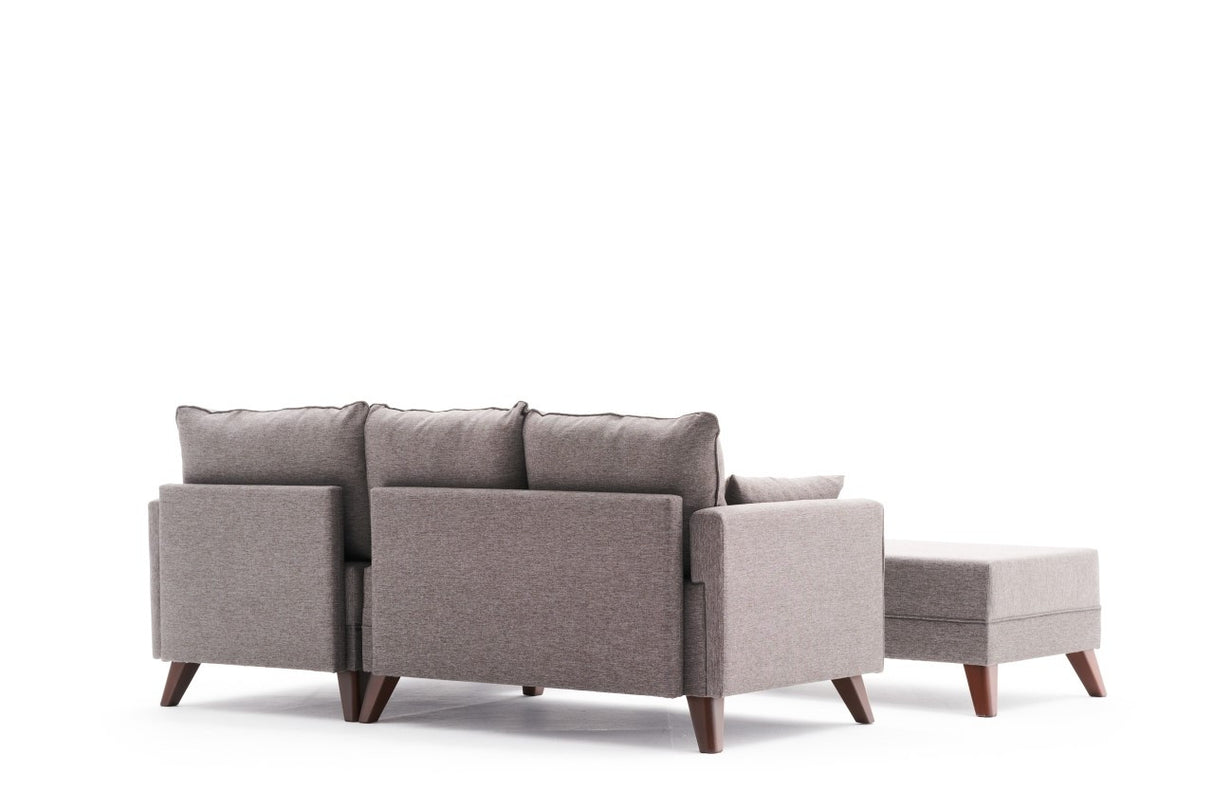 Slaapbank taupe stof - hoekbank inclusief hocker - Rechts - Bella