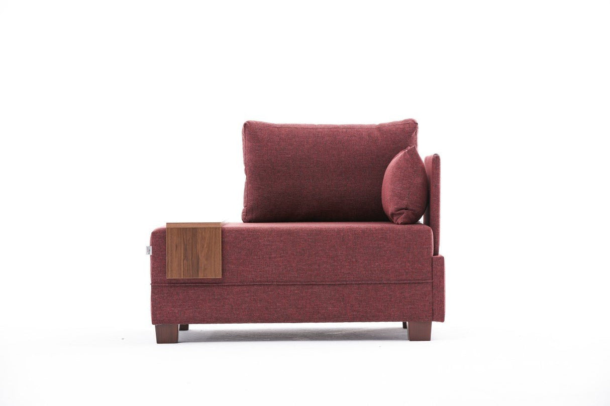 Moderne Fauteuil Bordeaux Rood Stof Fly - Rechts - Met Houten Tafeltje
