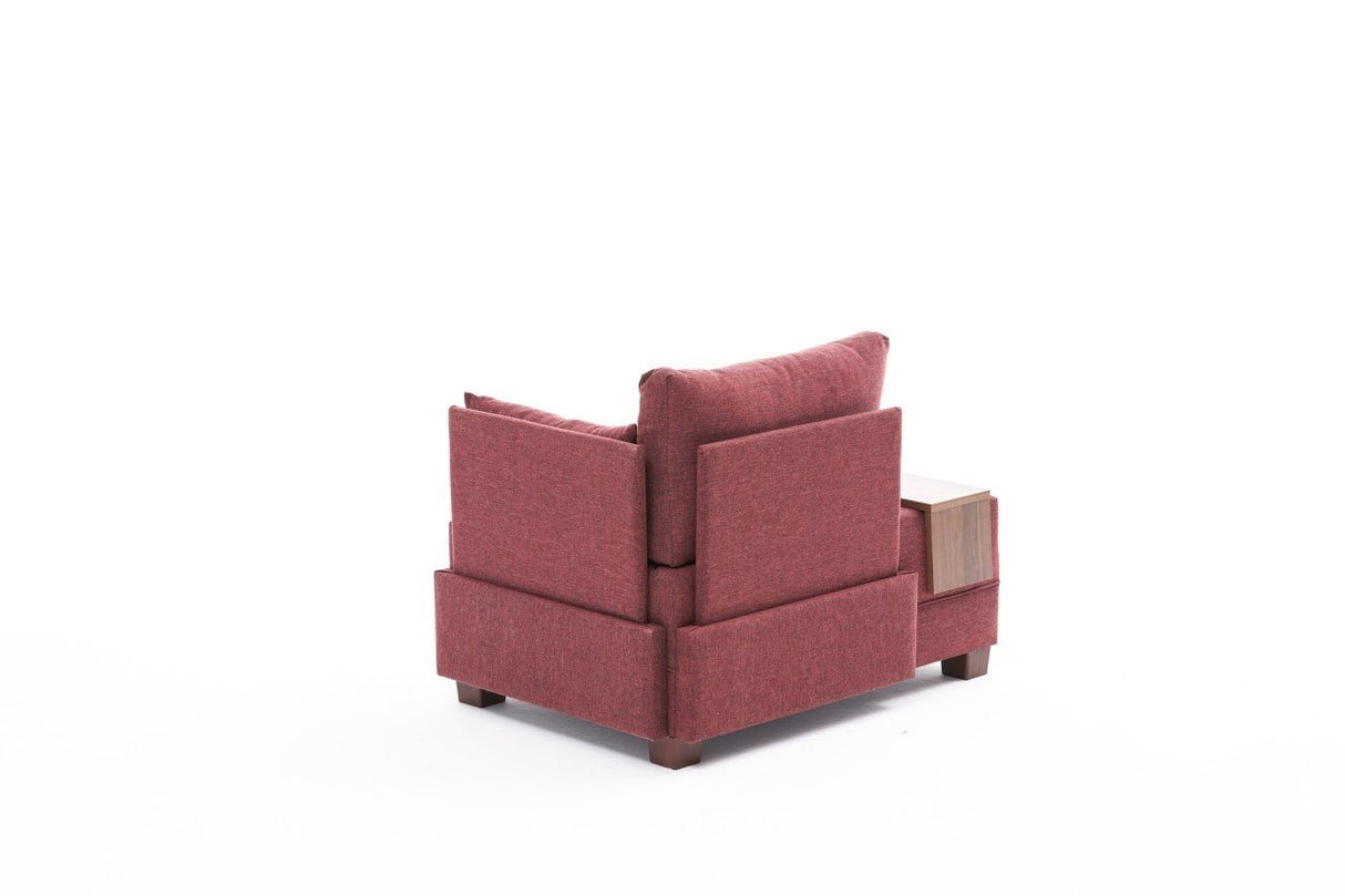 Moderne Fauteuil Bordeaux Rood Stof Fly - Rechts - Met Houten Tafeltje
