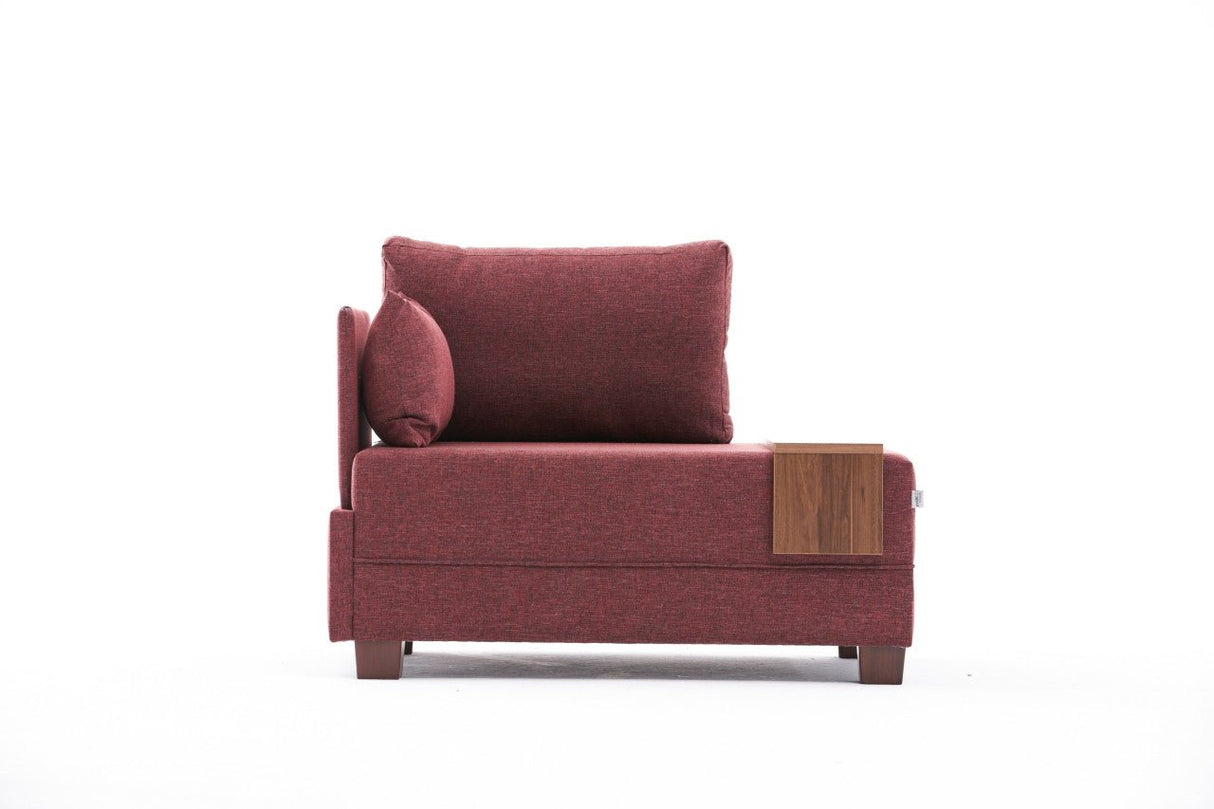 Moderne Fauteuil Bordeaux Rood Stof Fly - Links - Met Houten Tafeltje