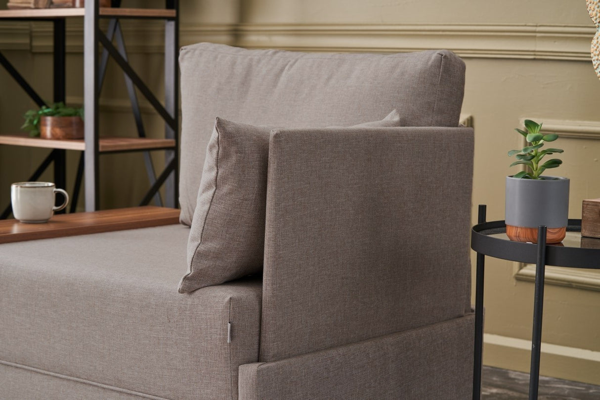 Moderne Fauteuil Beige Stof Fly - Rechts - Met Houten Tafeltje