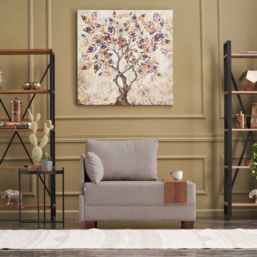 Moderne Fauteuil Beige Stof Fly - Links - Met Houten Tafeltje