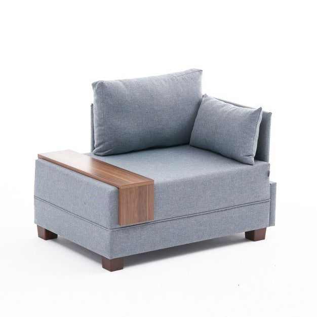 Moderne Fauteuil Blauw Stof Fly - Rechts - Met Houten Tafeltje