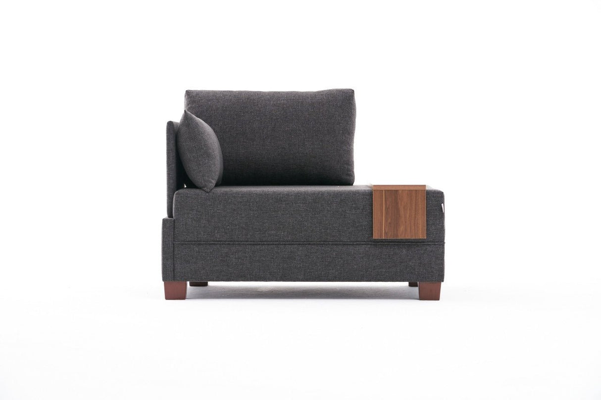 Moderne Fauteuil Antraciet Stof Fly - Links - Met Houten Tafeltje