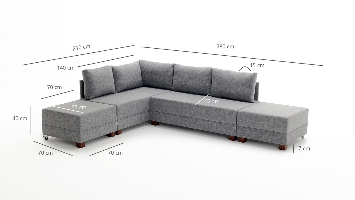 Banken - Slaapbank antraciet stof - XXL 280 x 210 - Links - Fly - Dimehouse
