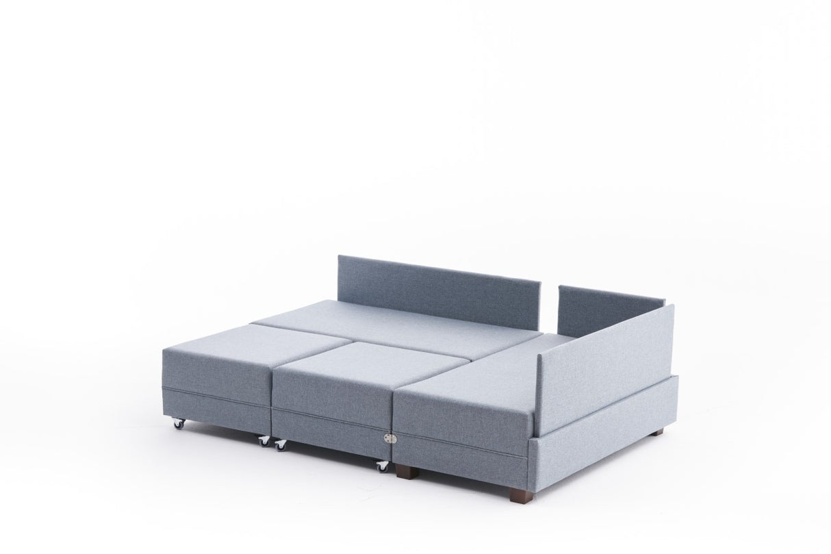 Banken - Slaapbank blauw stof - XXL 280 x 210 - Rechts - Fly - Dimehouse