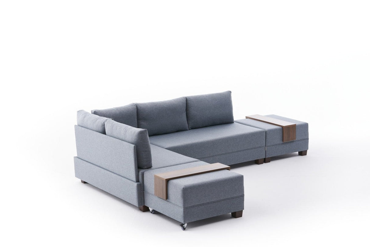 Slaapbank blauw stof - XXL 280 x 210 - Links - Fly