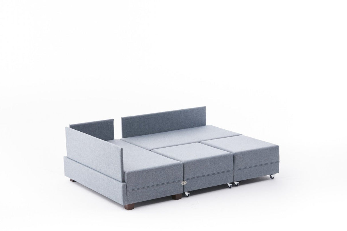 Slaapbank blauw stof - XXL 280 x 210 - Links - Fly