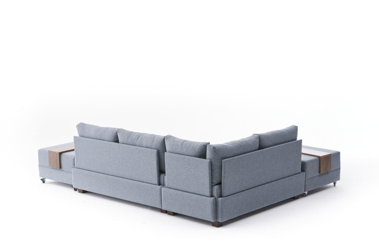 Slaapbank blauw stof - XXL 280 x 210 - Links - Fly