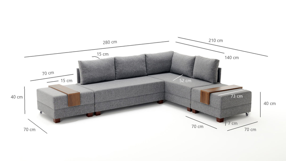 Slaapbank champagne stof - XXL 280 x 210 - Rechts - Fly